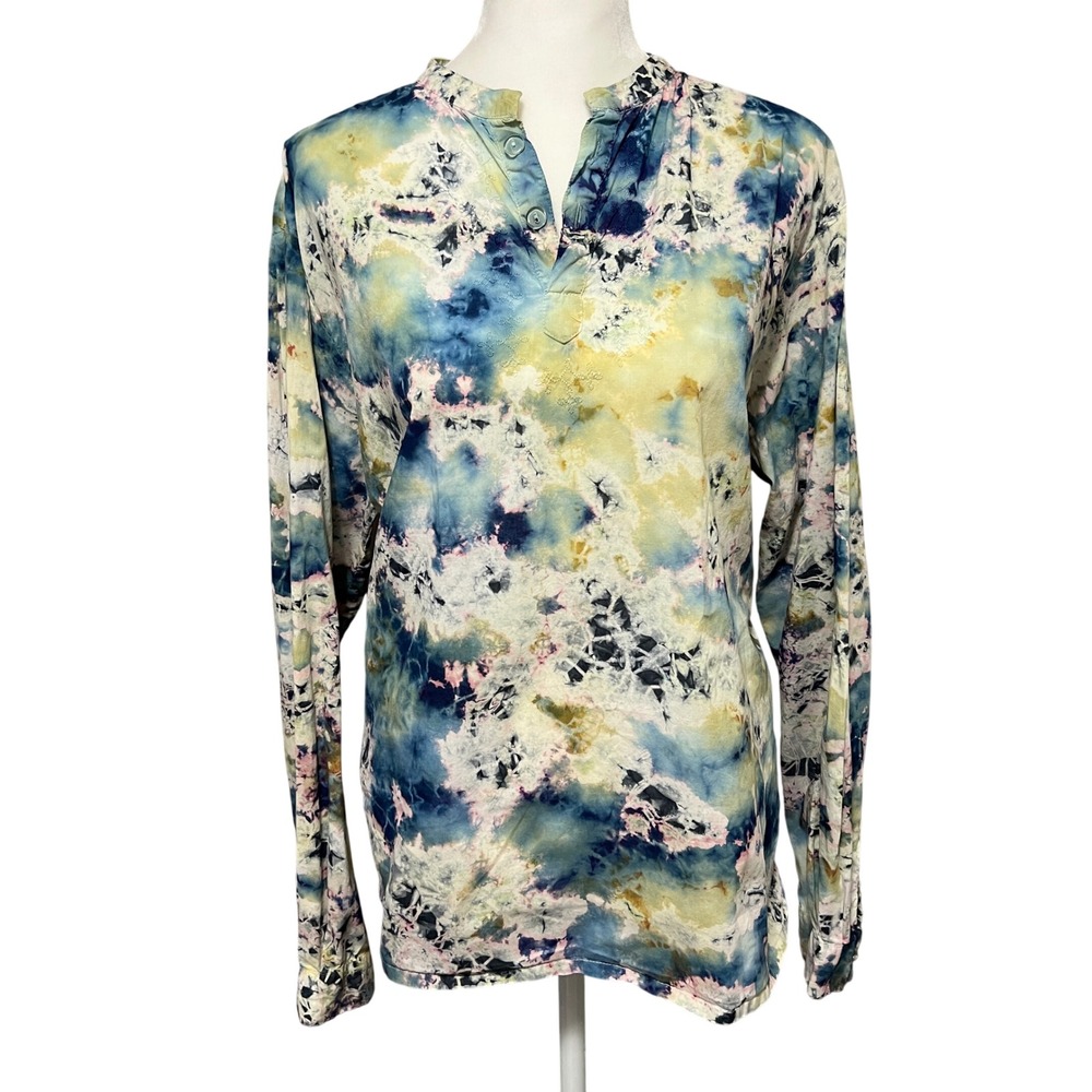 Vtg Mythos Blue Tie‎ Dye Long Sleeve Cotton Top Womens Medium Whimsical Fairy